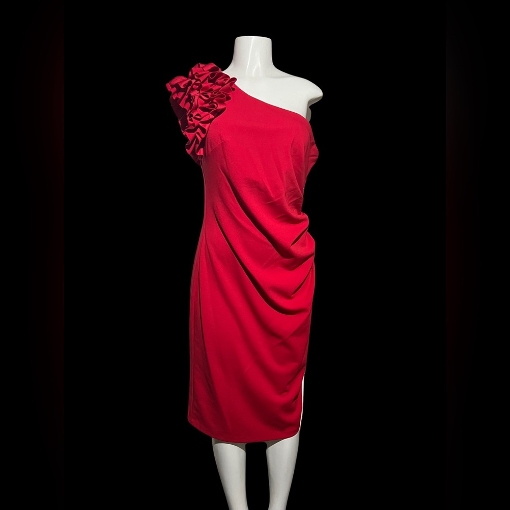 NEW Elegant Red One-Shoulder Dress from DJ-Jaz. Size 14. Made in Vietnam.